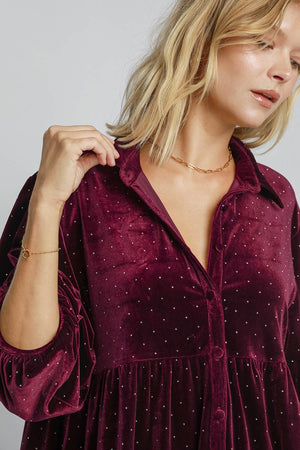 Umgee Full Size Polka Dot Button Up Half Sleeve Shirt - SaltTree