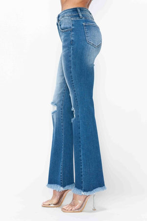 bytos Full Size Raw Hem Distressed High Rise Bootcut Jeans - SaltTree
