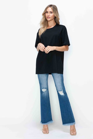 bytos Full Size Raw Hem Distressed High Rise Bootcut Jeans - SaltTree