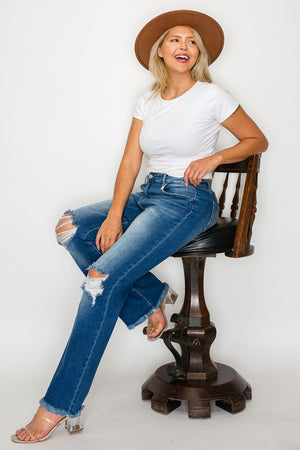 bytos Full Size Raw Hem Distressed High Rise Bootcut Jeans - SaltTree
