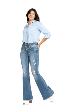Judy Blue - Indie Mid Rise Flare Jeans - Buttoned Up and Ready to Flaunt - 82638 - SaltTree