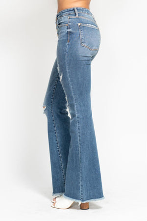 Judy Blue - Indie Mid Rise Flare Jeans - Buttoned Up and Ready to Flaunt - 82638 - SaltTree