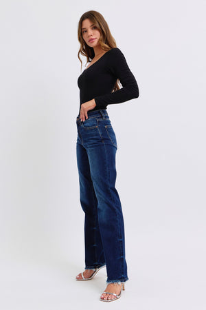 Judy Blue - Selena Mid Rise Straight Leg With Fray Hem Jeans - 82622 - SaltTree