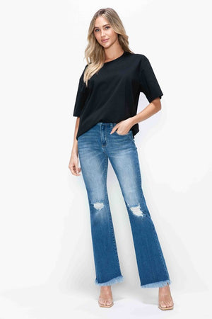 bytos Full Size Raw Hem Distressed High Rise Bootcut Jeans - SaltTree