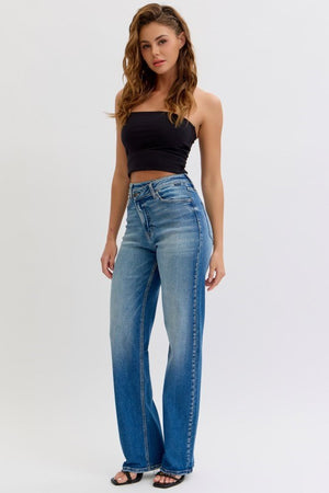 Cello Jeans - Super High Rise Dad Jeans with Re-positioned Front Closure (33" Inseam) - AM18584-SaltTree