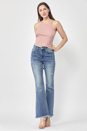 Risen Jeans - High Rise Vintage Frayed Hem Flare - RDP1277 - SaltTree