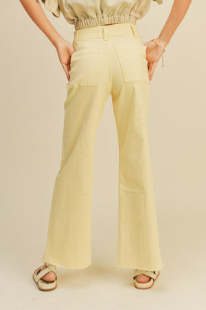 Miou Muse - High Rise Raw Hem Crop Wide Leg Pant - (29" Inseam) - MMP623-SaltTree