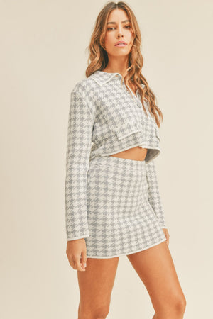 MABLE Houndstooth Cropped Knit Cardigan and Mini Skirt Set - SaltTree