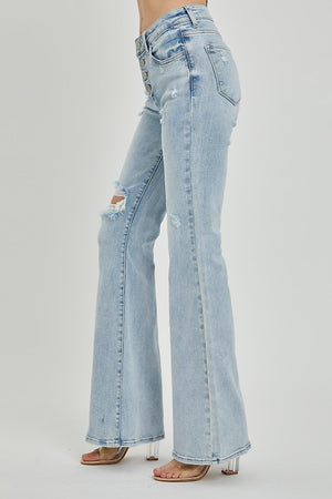 Risen Jeans - Mid Rise Button Down Flare Jeans - RDP5415L - SaltTree
