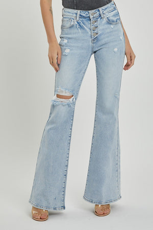 Risen Jeans - Mid Rise Button Down Flare Jeans - RDP5415L - SaltTree