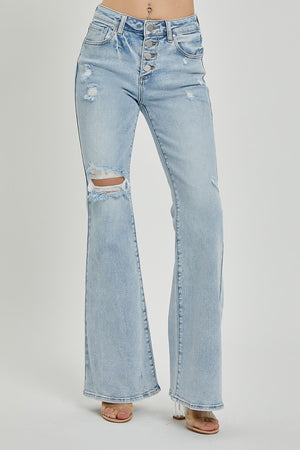 Risen Jeans - Mid Rise Button Down Flare Jeans - RDP5415L - SaltTree