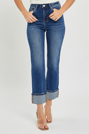 Risen Jeans - High Rise Cuffed Straight Jeans - RDP5580 - SaltTree