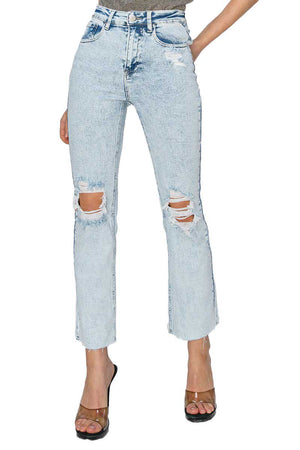 Risen Jeans - High Rise Knee Distressed Ankle Jeans - RDP5756 - SaltTree