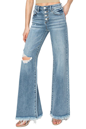 Risen Jeans - Mid Rise Button Down Wide Leg Jeans - RDP5412HD - SaltTree