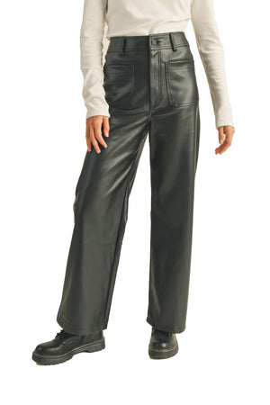 Faux Leather Front Pocket Wide Leg Pants  - P2670 - SaltTree