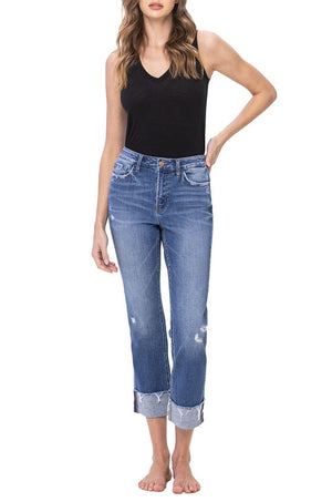 Flying Monkey - High Rise Regular Straight With Cuffs Jeans - F5145 - SaltTree