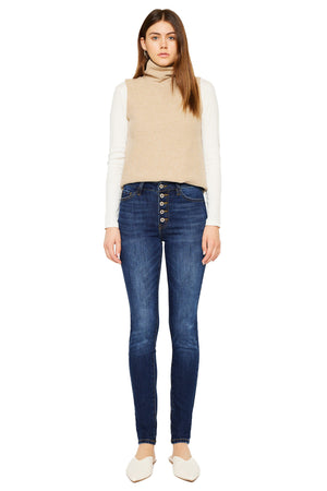 Kancan - Women's High Rise Button Fly Distressed Super Skinny Jeans - kc7113 - SaltTree