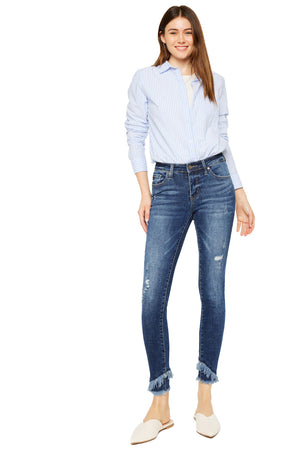 Kancan - Mid-Rise Fringe Ankle Skinny Jeans - kc6204 ST - SaltTree