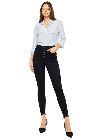 Kancan - Women's High Rise Button Fly Distressed Super Skinny Jeans - kc7273 - SaltTree