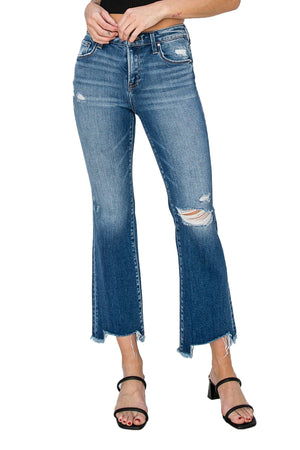 Risen Jeans - Mid Rise Frayed Step Hem Ankle Straight Jeans - RDP5785 - SaltTree
