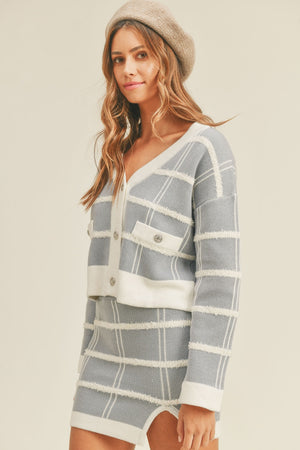 MABLE Plaid Button Down Sweater Cardigan and Mini Skirt Set - SaltTree