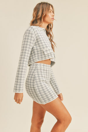 MABLE Houndstooth Cropped Knit Cardigan and Mini Skirt Set - SaltTree