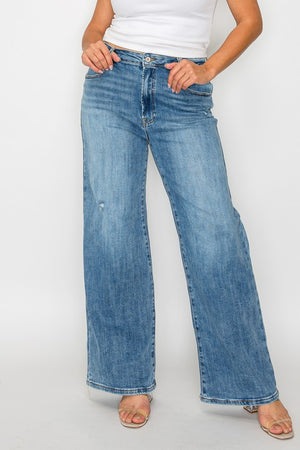 bytos Full Size High Rise Wide Leg Jeans with Pockets - SaltTree