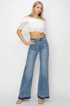 Risen Jeans - High Rise Button Down Front Seam W / Released Hen Wide Jeans - RDP5722 - SaltTree