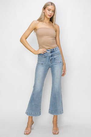 Risen Jeans - High Rise Front Patch Pocket Ankle Flare Jeans - RDP5767 - SaltTree