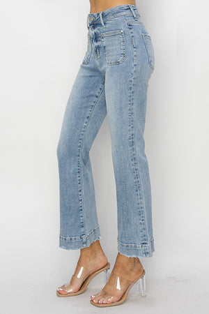 Risen Jeans - High Rise Front Patch Pocket Ankle Flare Jeans - RDP5767 - SaltTree