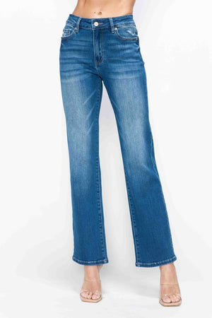 bytos Full Size Cat's Whiskers High Rise Straight Jeans - SaltTree