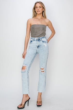 Risen Jeans - High Rise Knee Distressed Ankle Jeans - RDP5756 - SaltTree