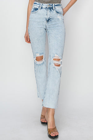 Risen Jeans - High Rise Knee Distressed Ankle Jeans - RDP5756 - SaltTree