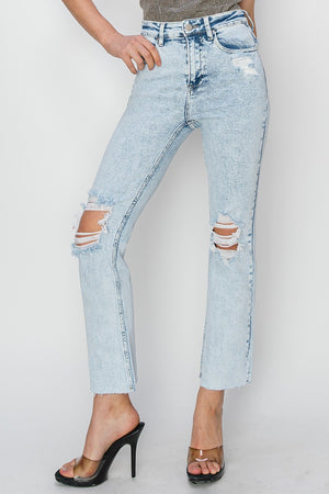 Risen Jeans - High Rise Knee Distressed Ankle Jeans - RDP5756 - SaltTree