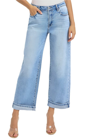 Risen Jeans - High Rise Ankle Barrel Turn Up Cuffed Jeans - PG21003 - SaltTree