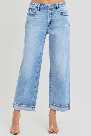 Risen Jeans - High Rise Ankle Barrel Turn Up Cuffed Jeans - PG21003 - SaltTree
