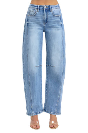 Risen Jeans - High Rise Boyfriend Cuffed Barrel Jeans - RDP5901 - SaltTree
