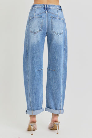 Risen Jeans - High Rise Boyfriend Cuffed Barrel Jeans - RDP5901 - SaltTree