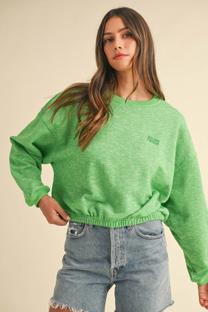 Mable Round Neck Letter Embroidery Crop Sweatshirt - SaltTree