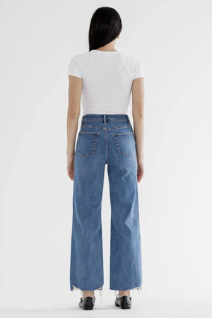 Mica Denim - High Rise Wide Leg With Hem Detail Jeans - MDP-W3218 - SaltTree