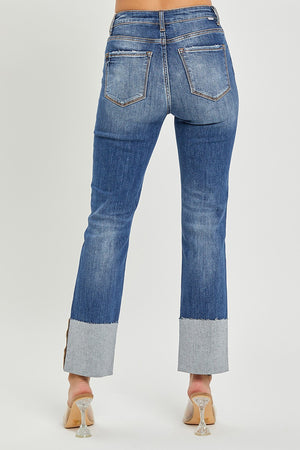Risen Jeans - High Rise Wide Cuffed Straight Jeans - RDP5484 - SaltTree