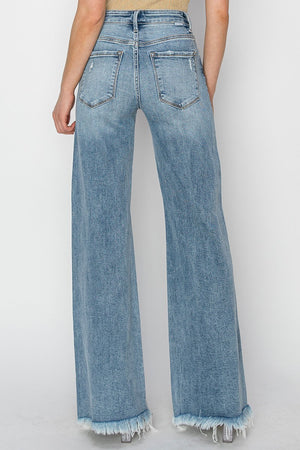 Risen Jeans - Mid Rise Button Down Wide Leg Jeans - RDP5412HD - SaltTree