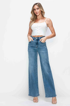 bytos Full Size High Rise Wide Leg Jeans with Pockets - SaltTree