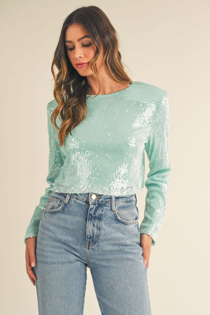 MABLE Shoulder Padded Sequin Crop Top - SaltTree
