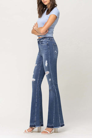 Flying Monkey - Farewell - High Rise Distressed Insert Panel Released Hem Flare Jeans - F4048A - SaltTree