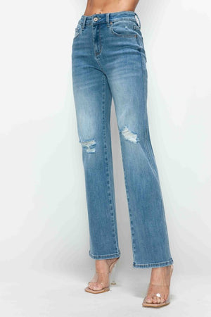 bytos Full Size Distressed High Rise Straight Jeans - SaltTree