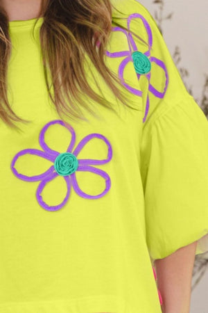 ODDI Full Size Flower Embroidery Detail T-Shirt - SaltTree