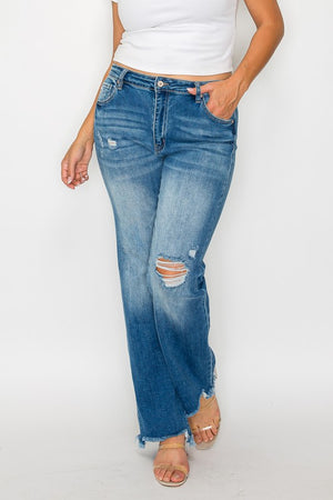 bytos Full Size Raw Hem Distressed Mid Rise Straight Jeans - SaltTree