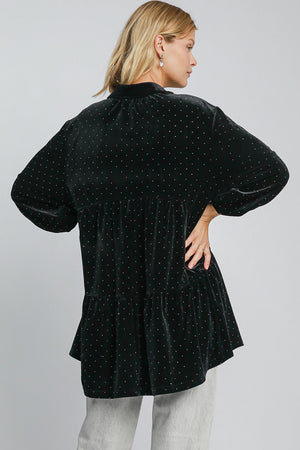 Umgee Full Size Polka Dot Button Up Half Sleeve Shirt - SaltTree