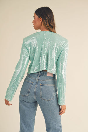 MABLE Shoulder Padded Sequin Crop Top - SaltTree